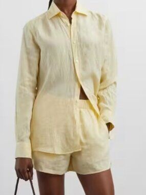 WNU The Boyfriend Linen Lemon Yellow Shirt; size 6